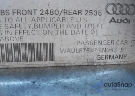 2009 Audi A4 2.0T Premium из США, поврежденный, VIN WAULF78K69N063191